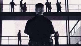 Police officer surveilling citizens | Illustration: Lex Villena; Rui Vale De Sousa, Seanlockephotography