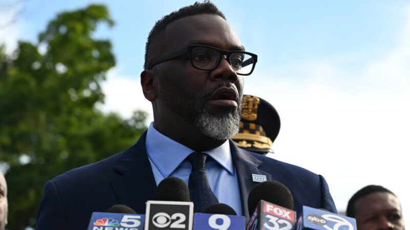 Chicago Mayor Brandon Johnson speaking at a press conference in front of several news microphones. Chicago Mayor Brandon Johnson speaking at a press conference in front of several news microphones. | Kyle Mazza/ZUMAPRESS/Newscom